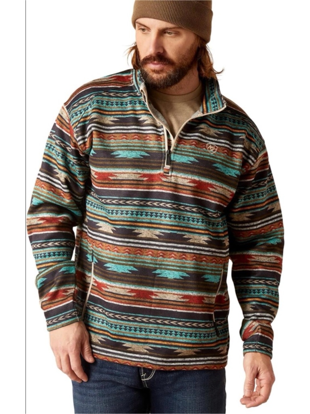ARIAT Caldwell Men’s Southwest Print Fleece Pullover Sweatshirt 1/4 Zip~Large